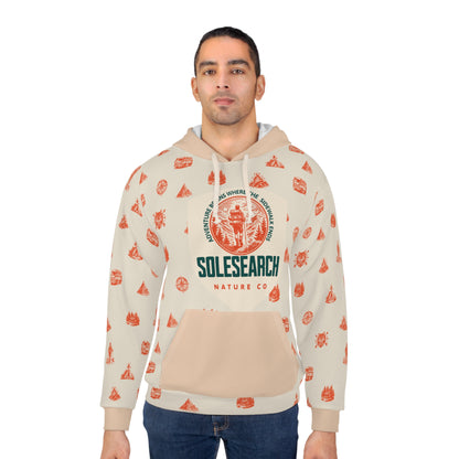 SoleSearch Nature Co logo hoodie | outdoor campfire icons all-over print