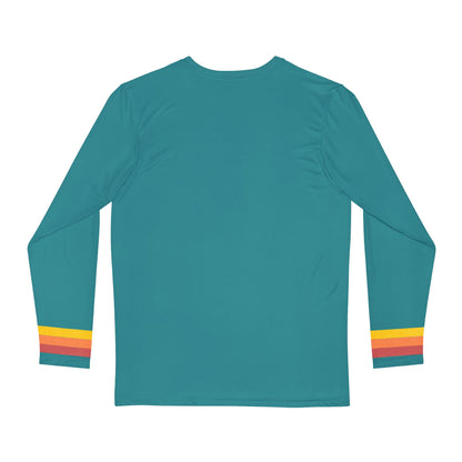 Crack of Dawn Long Sleeve Shirt — Bright Hiking Graphic with Sleeve Stripes
