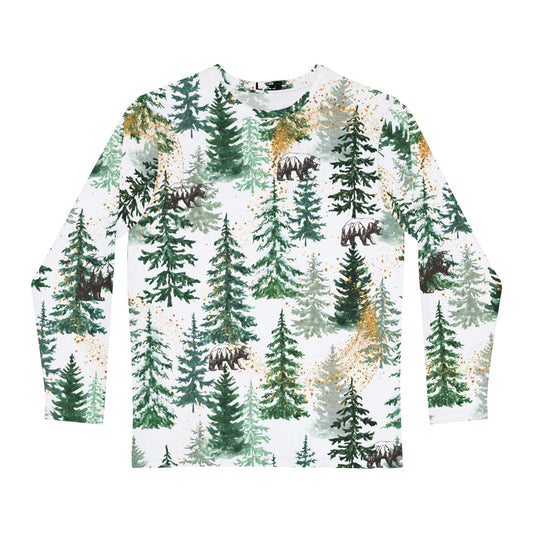 Men's Long Sleeve Shirt - Bear and Nature All Over Print with Gold Accents