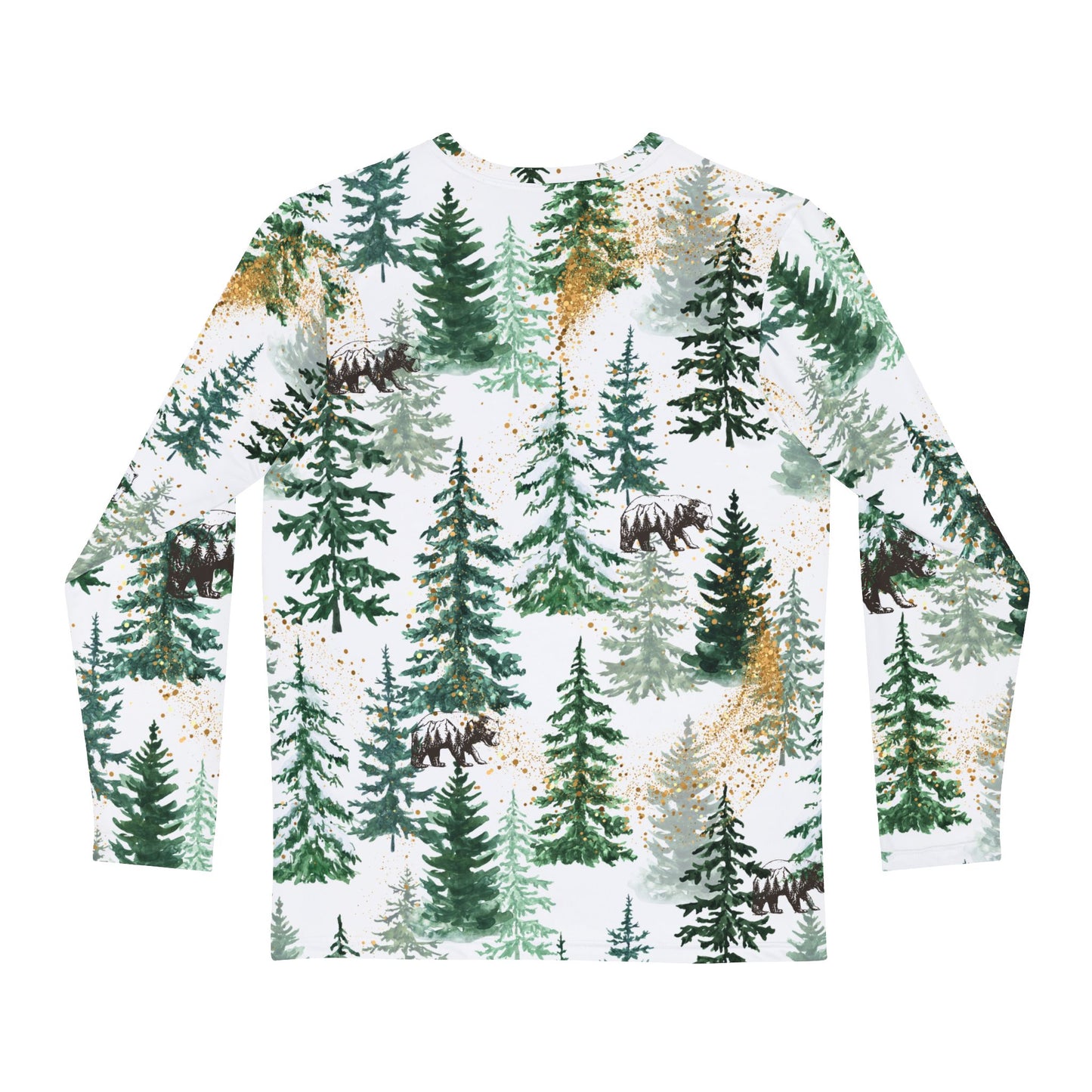 Men's Long Sleeve Shirt - Bear and Nature All Over Print with Gold Accents
