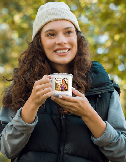 Coffee. Hike. Repeat. Enamel Camping Mug – Vintage Hiking Gift for Outdoor Lovers