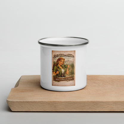 Let’s Take a Hike (After Coffee of Course) Enamel Mug – Vintage Hiking Camp Cup
