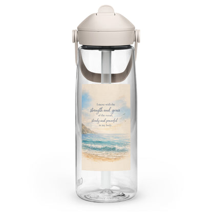 Ocean Strength Affirmation Water Bottle – 25oz Tritan® Motivational Fitness Bottle – Beach Inspired Wellness Bottle for Women