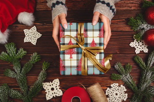 Vintage Christmas Tree & Plaid Wrapping Paper